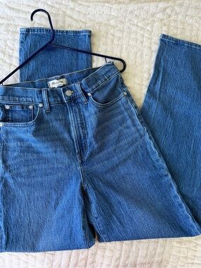 Madewell Perfect Vintage Wide Leg Classic Blue Denim Jeans size 28 Tall